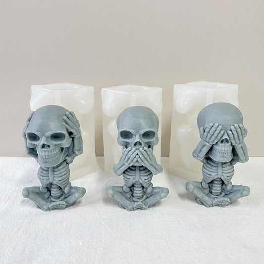 Skull Candle Silicone Mould Aromatherapy Ornament Mould(Skeleton Covering Ears) by bashfashion