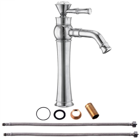 All Bronze Bathroom Basin Hot And Cold Water Faucet, Style: Electroplated High Model+Water Inlet Pipe by bashfashion