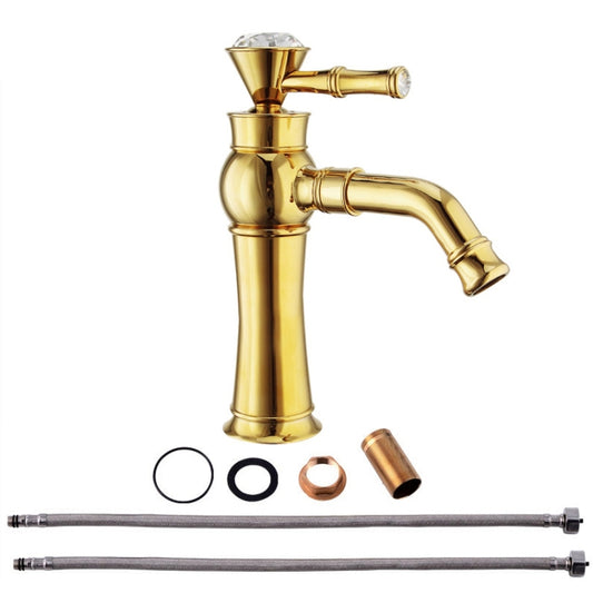 All Bronze Bathroom Basin Hot And Cold Water Faucet, Style: Gold Short Model+Water Inlet Pipe by bashfashion
