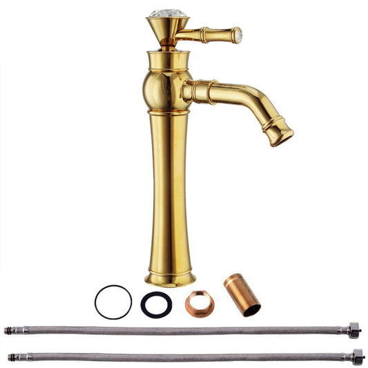 All Bronze Bathroom Basin Hot And Cold Water Faucet, Style: Gold High Model+Water Inlet Pipe by bashfashion