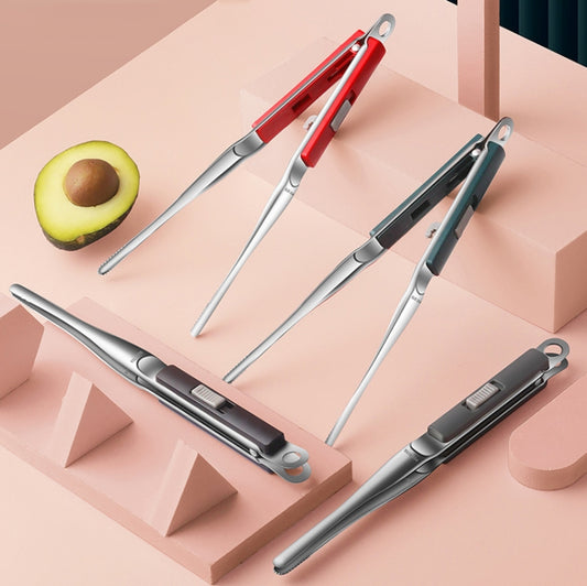 304 Stainless Steel Food Clip with Sawtooth Barbecue Tongs(Gray) by bashfashion