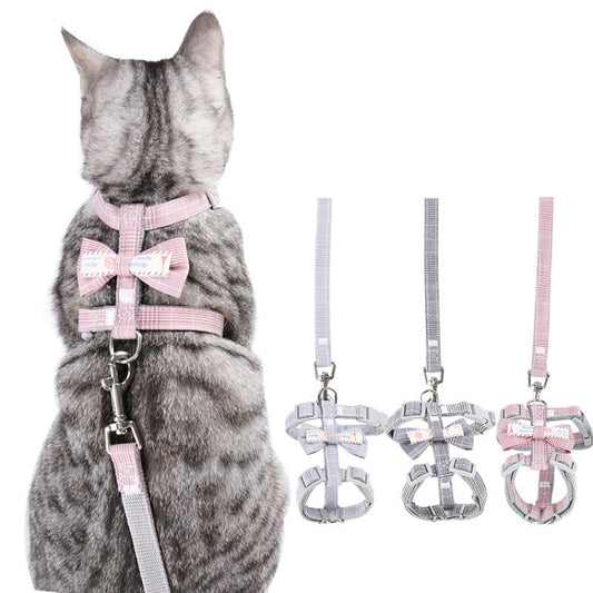 Bow-knot Anti-breakaway Adjustable Cat Leash L(Pink) by bashfashion