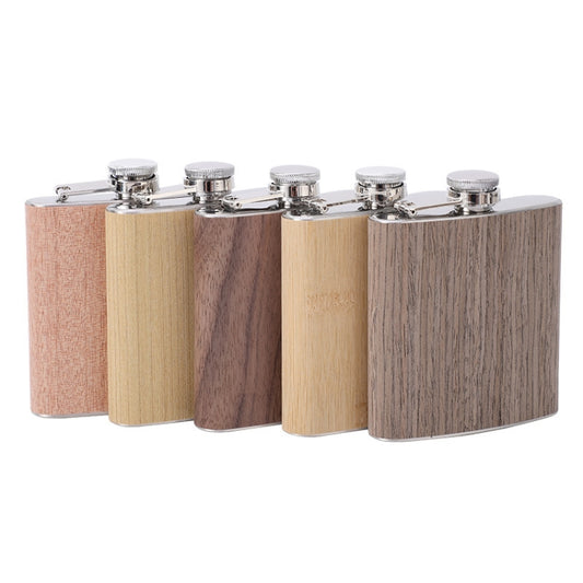 6oz Wood Leather Hip Flask Stainless Steel Whiskey Wine Alcohol Flagon(Style 2) by bashfashion