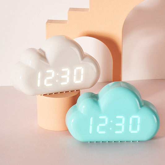 1966 Cute Cloud Shape Voice-activated LED Bedside Alarm Clock(White) by bashfashion