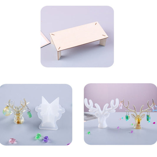 D617 DIY Drop Mold Deer Antler Ornament Silicon Mold(Large+Small+Wooden Bracket) by bashfashion