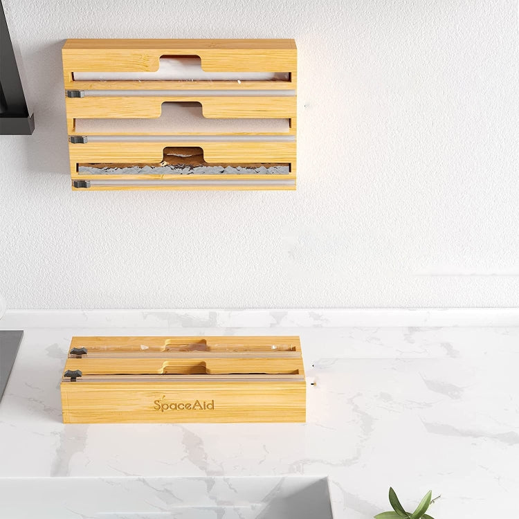 Aluminum Foil Wrap Dispenser Wood Storage Box for Kitchen Drawer,Style: Two Slots by bashfashion