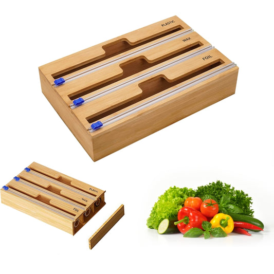 Aluminum Foil Wrap Dispenser Wood Storage Box for Kitchen Drawer,Style: Three Slots by bashfashion
