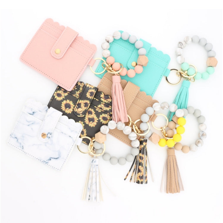 PU Tassel Silicone Bead Bracelet Wallet With Keychain, Color: Khaki by bashfashion