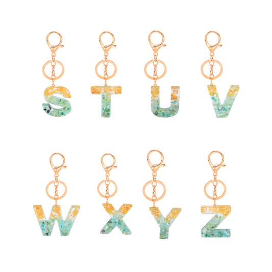 2 PCS Gold Foil Epoxy English Letter Keychain Bag Pendant(U) by bashfashion