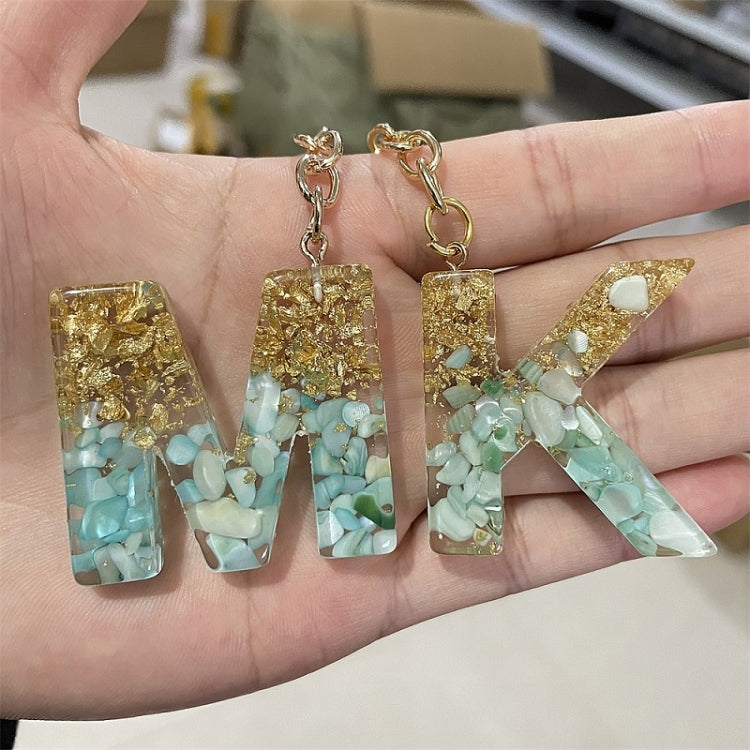 2 PCS Gold Foil Epoxy English Letter Keychain Bag Pendant(Q) by bashfashion