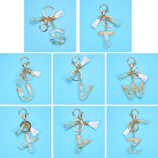 2 PCS Gold Foil English Letter Tassel Keychain Bag Decoration Pendant(U) by bashfashion