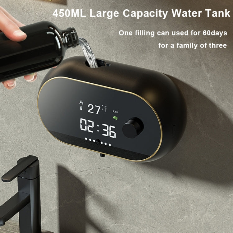W2 Wall-mounted USB Charging Automatic Foam Soap Dispenser With Time Temperature Display(Black) by bashfashion