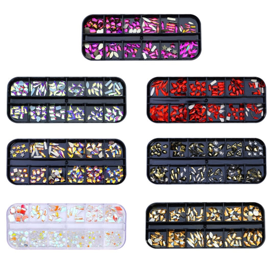 12 Grid Flat Bottom Shaped Nail Rhinestones Nail Decoration, Specification: 24 by bashfashion