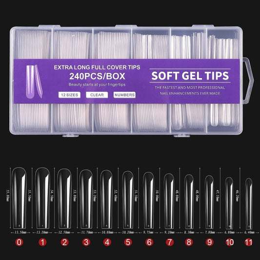 240 PCS/Box Thin Soft Transparent Nail Pieces, Shape: Super Long Full Stick Nails by bashfashion