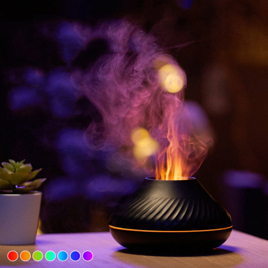 DQ705 Volcanic Flame Aroma Diffuser Essential Oil Lamp Air Humidifier with Color Night Light(Beige) by bashfashion
