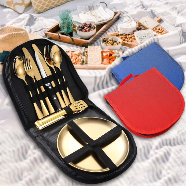 Stainless Steel Portable Cutlery Set Western Steak Knife Fork Spoon Set,Color: Blue Gold by bashfashion