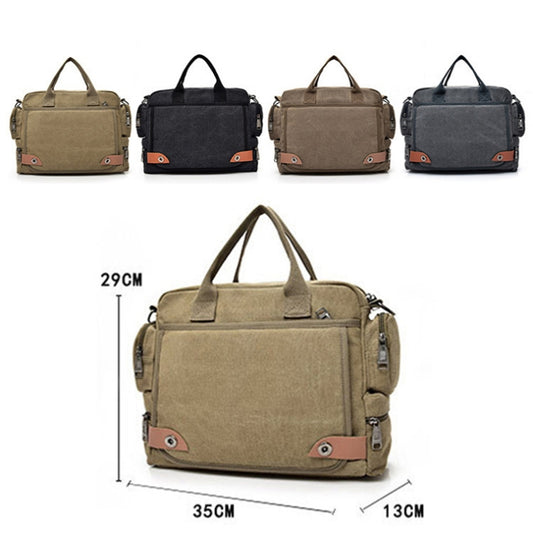 DJ05 Outdoor Canvas Waterproof Handbag Laptop Single-shoulder Bag(Khaki) by bashfashion