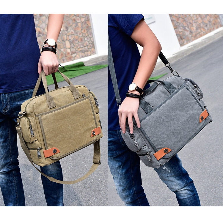 DJ05 Outdoor Canvas Waterproof Handbag Laptop Single-shoulder Bag(Khaki) by bashfashion