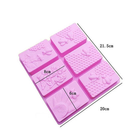 6 Grid Square Honeycomb Ice Cube Cake Mould Square Handmade Soap Mould(Pink) by bashfashion