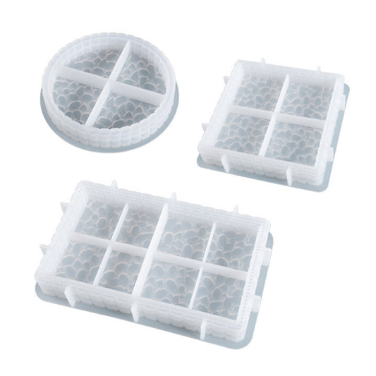 DIY Round and Square Diamond Pattern Storage Tray Silicone Mold, Specification: Round by bashfashion
