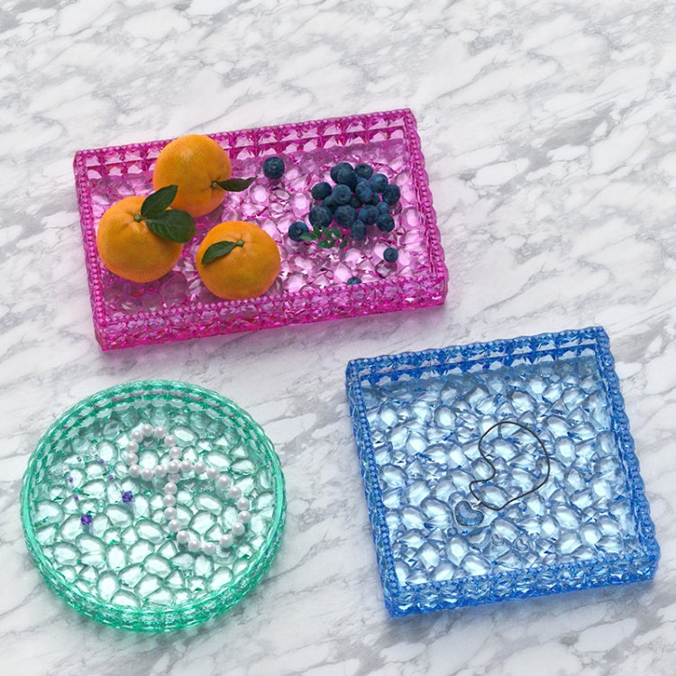 DIY Round and Square Diamond Pattern Storage Tray Silicone Mold, Specification: Round by bashfashion