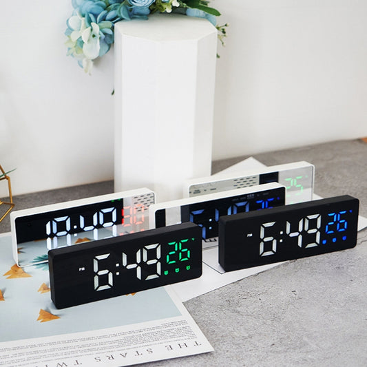 0715 Voice-activated LED Mute Date Temperature Display Electronic Clock(White Shell Blue Light) by bashfashion