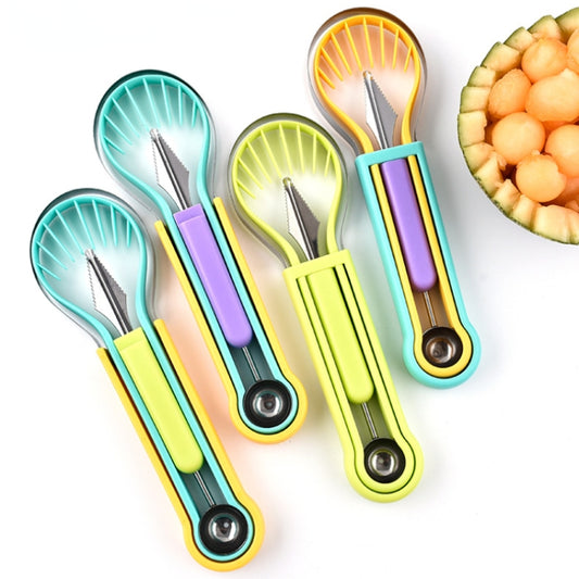 2 PCS 3 In 1 Fruit Digger Fruit Platter Carving Knife(Blue Yellow Purple) by bashfashion