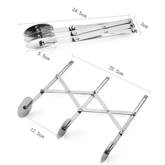 Stainless Steel Retractable Multipurpose Pizza Knife, Style: 3 Wheeles by bashfashion