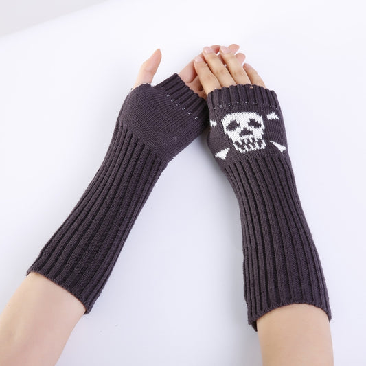 Jacquard Skull Fingerless Warm Gloves Knit Ski Gloves(Deep Gray) by bashfashion