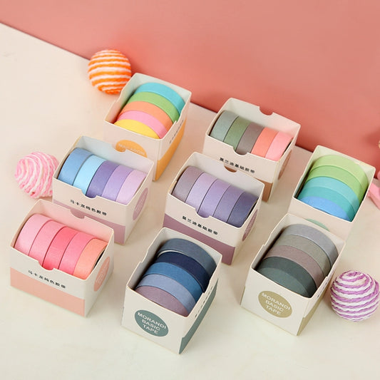5 Boxes Student Printed Hand Account Tape Set(Macaron Solid Color 4) by bashfashion
