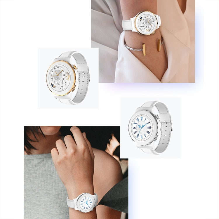 HW3 Mini Heart Rate/Blood Oxygen Monitoring Smart Watch with NFC Function(Gold Shell White Leather) by bashfashion