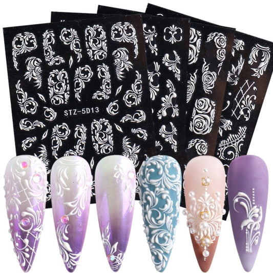5D Three-dimensional Carved Nail Art Stickers Rose Pattern Embossed Nail Stickers(Stz-5D14) by bashfashion