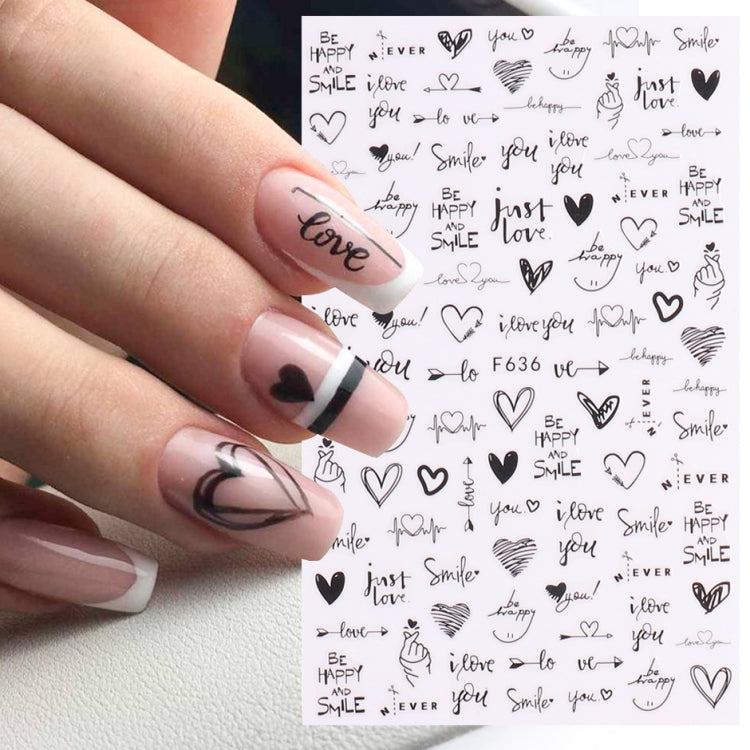 10 PCS Cartoon Heart Letters Comic Character Nail Art Sticker 3D Adhesive Nail Stickers(F106) by bashfashion