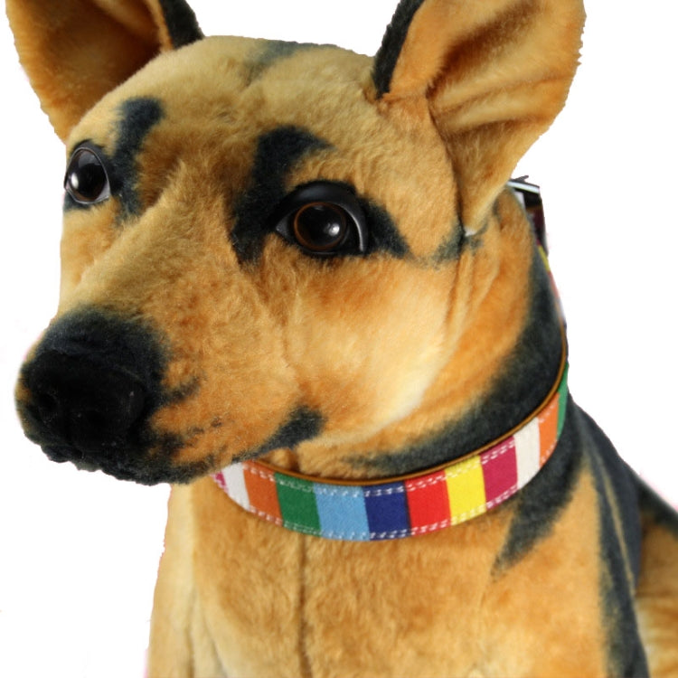 Canvas+PU Colorful Strip Pet Dog Collar M 2.0 x 40cm(Yellow) by bashfashion