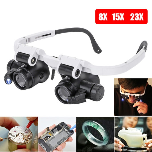 9892H-1 8x / 15x / 23x 2LED Head-mounted Magnifier Watch Repair Glasses Type Magnifier by bashfashion