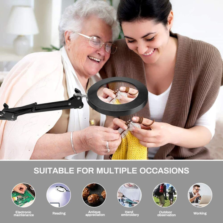 5X Magnifying Glass LED Folding Long Arm Clip Light Eye-protection USB Reading Lamp, Size: Medium(Black) by bashfashion