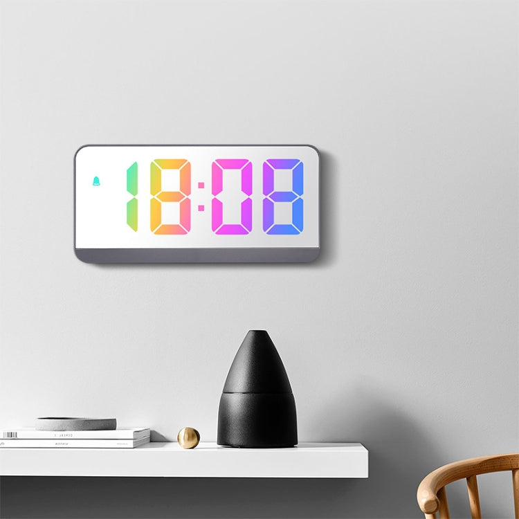 Colorful Fonts LED Electronic Alarm Clock Large Screen Clock(0725 Black Shell Mirror Surface D) by bashfashion