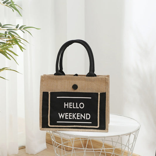 Portable Shopping Bag Waterproof Linen Lunch Bag(Black) by bashfashion