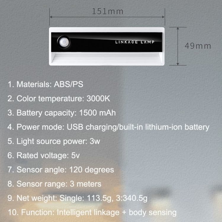 3PCS TW-L56 Linkage Human Body Induction Night Light USB Magnetic Corridor Lamp by bashfashion