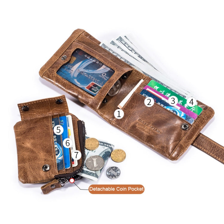 BULL CAPTAIN 01 Multifunctional Detachable Vintage Leather Buckle Horizontal Wallet(Coffee) by BULL CAPTAIN