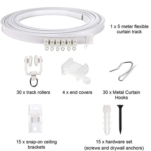 5M Curtain Track Curved Rail Hook Pulley Mounting Code Screw Expansion Plug(White) by bashfashion