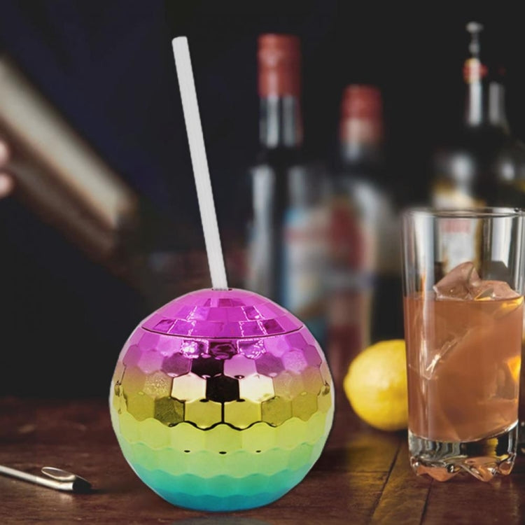 D001-2 Flash Electroplated Ball Cup Round Ball Straw Plastic Water Cup(Rainbow Color) by bashfashion