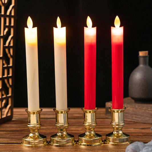2 PCS Simulation Long-rod Electronic Candle Lamp Swing Wick LED Temple Lamp(Red) by bashfashion