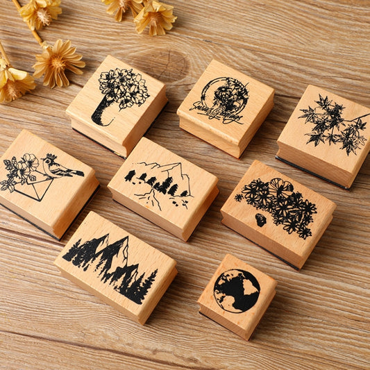 5 PCS DIY Vintage Nature Landscape Handbook Wooden Stamp(Maple Leaves) by bashfashion