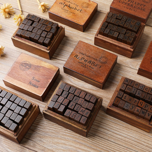 E13 28PCS/Set Vintage Wooden Alphabet and Number Diary Handbook DIY Stamps(Cursive Capital) by bashfashion