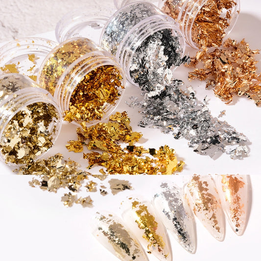 10 PCS K Gold Tin Foil Nail Decoration Nail Polish Adhesive Sticker(04 Light Gold) by bashfashion