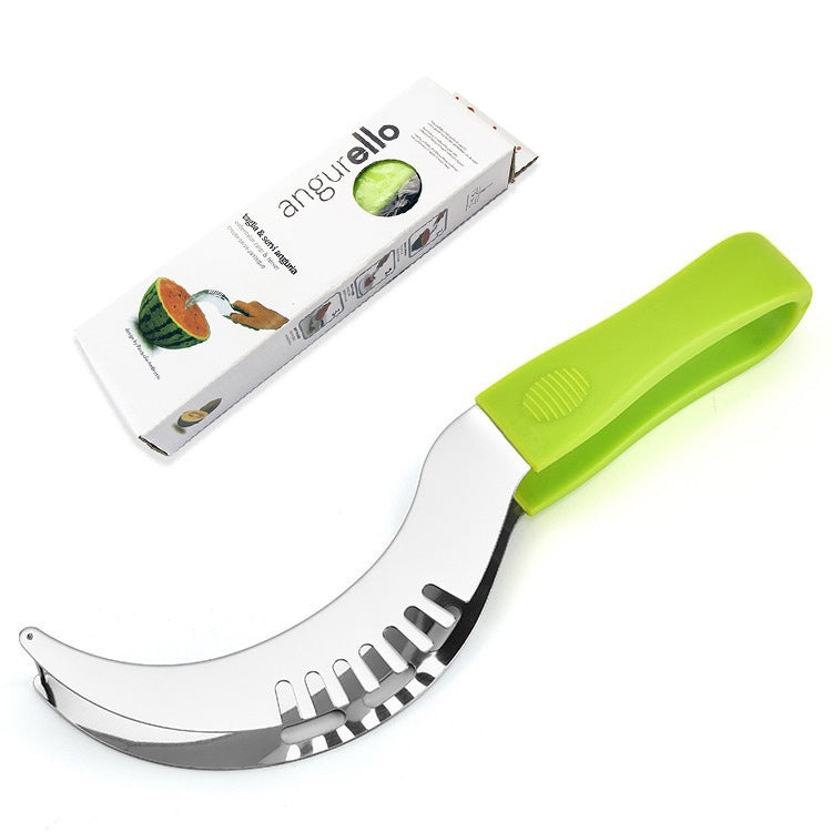 YG-WS03 Stainless Steel Watermelon Clip Easy Access Integrated Plastic Handle Cantaloupe Cut Fruit Cutting Device(Green) by bashfashion