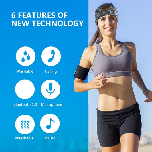 Bluetooth Wireless Headband Quick Drying Sleeping Headphones with HD Speakers(Stripe Black) by bashfashion