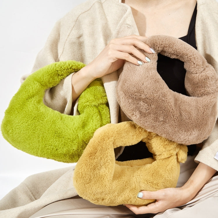 H6725 Autumn and Winter Rabbit Fleece Handbag Knotted Plush Tote(Khaki) by bashfashion
