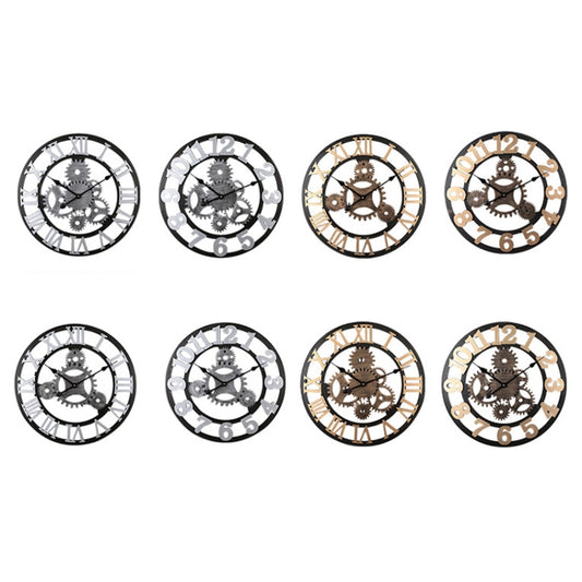 Vintage Wooden Round Gear Silent Wall Clock Rome Number 58cm 4 Gears Golden by bashfashion